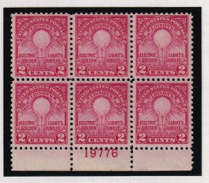 1929 Edison 50th Electric Jubilee Sc 654 MNH original gum, plate block of 4 (X2