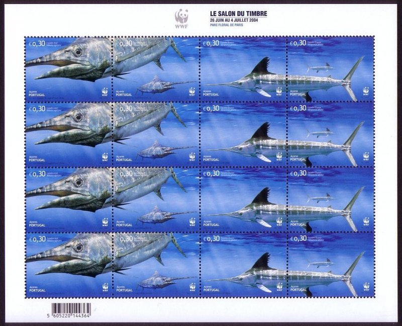 Azores WWF Marlins Fish Sheetlet of 4 sets 2004 MNH SC#480 a-d SG#599-602