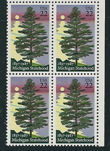 1987 Michigan Statehood Block Of 4 22c Postage Stamps, Sc# 2246, MNH, OG