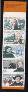 Sweden Sc 1009a 1973 Swedish Explorers stamp booklet pane of 5 mint NH