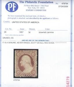 USA #26 Extra Fine Never Hinged **With Certificate** 