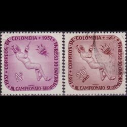 COLOMBIA 1957 - Scott# 679+C305 Fencing Champ. Set of 2 Used