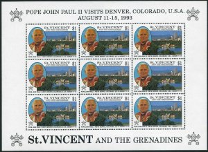 St Vincent 1908-1909 sheets,MNH. Pope John Paul II visit to Denver,1993.