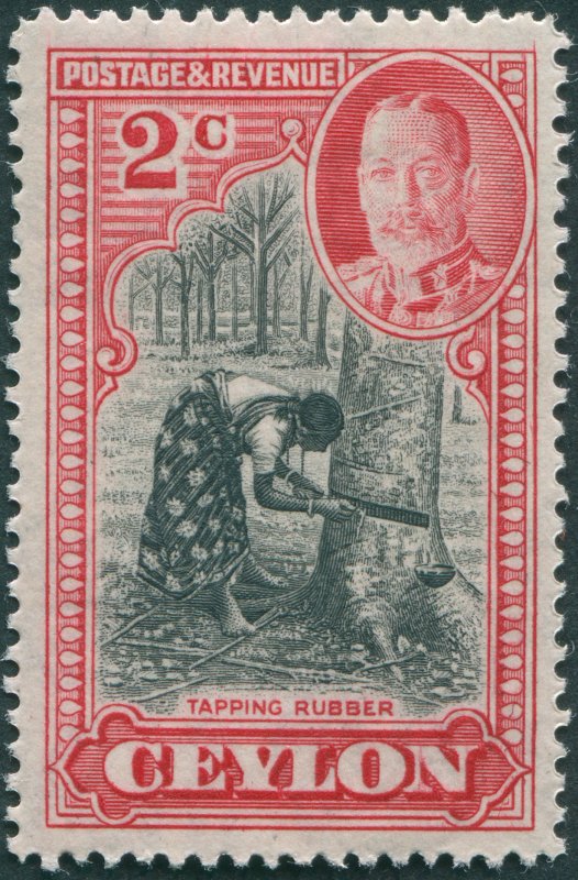 Ceylon 1935 2c black & carmine Perf 14 SG368a unused