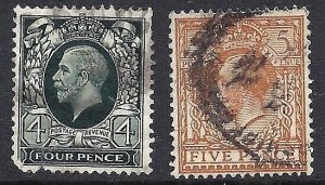 Great Britain.1912 Scott 165-66 used scv $8.00 Less 80%=$1.60