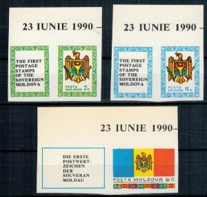 Moldova 1991 MNH Stamps with labels Scott 1-3 Independence Flag Coat of Arms