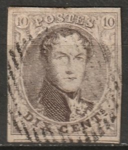 Belgium 1851 Sc 6b used light cancel thin paper