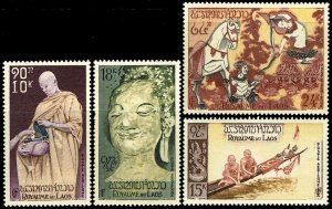 Laos #C27-C30  MNH - Monks, Buddha, Temple Painting (1957)