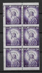 1954 Sc1035a MNH miscut booklet pane with Partial plate# MNH EFO