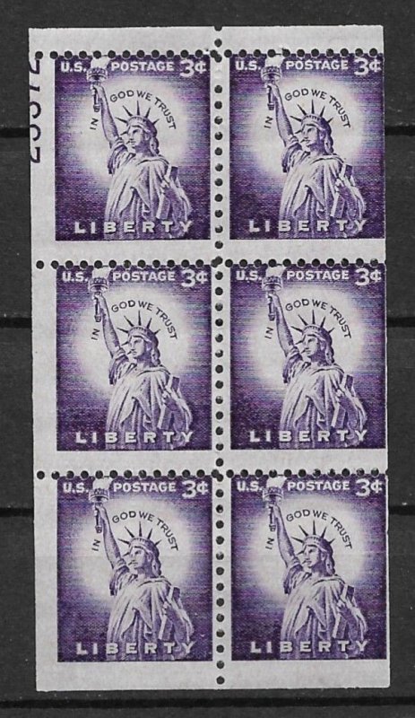 1954 Sc1035a MNH miscut booklet pane with Partial plate# MNH EFO