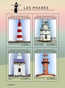 Guinea - 2019 Lighthouses on Stamps - 4 Stamp Sheet - GU190221a