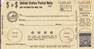 50c US Postal Note w/Complete Card (S18592)