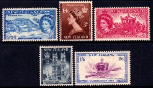 New Zealand 1953 QEII Coronation Complete Mint MH Set SG714-718