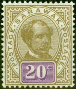 Sarawak 1900 20c Bistre & Bright Mauve SG44 Fine & Fresh Lightly Mtd Mint