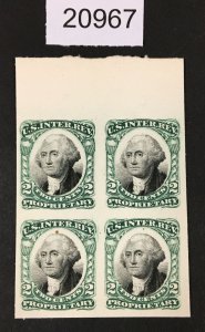 MOMEN: US STAMPS # RB2P4 PROOF ON CARD VF+ BLOCK OF 4 $52+  LOT # 20967
