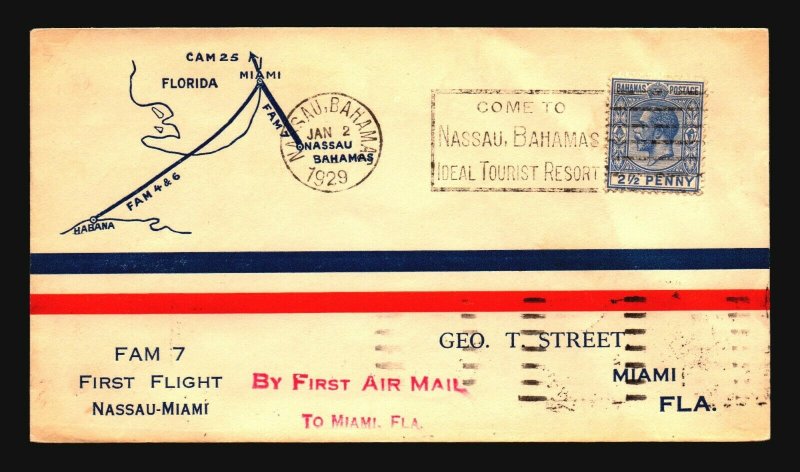 Bahamas FAM 7 First Flight Cover to Miami - Z17782