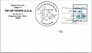 US SPECIAL PICTORIAL POSTMARK CARD TIP-UP TOWN U.S.A. FROM ICE OF HOUGHTON LAKE