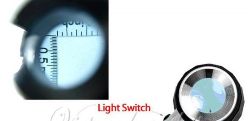 LED STAMP MAGNIFIER WITH MEASURING GRID AND CASE - LIGHTED