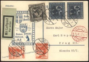 Austria 1927 Czechoslovakia Vienna Prague Flight Flugpost Airmail Cover 110596