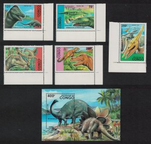 Congo Dinosaurs 5v Corners +MS 1993 MNH MI#1398-1402+Block 124