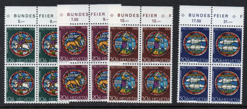 Switzerland Sc B374-77 1968 Pro Patria stamp set mint NH Blocks of 4