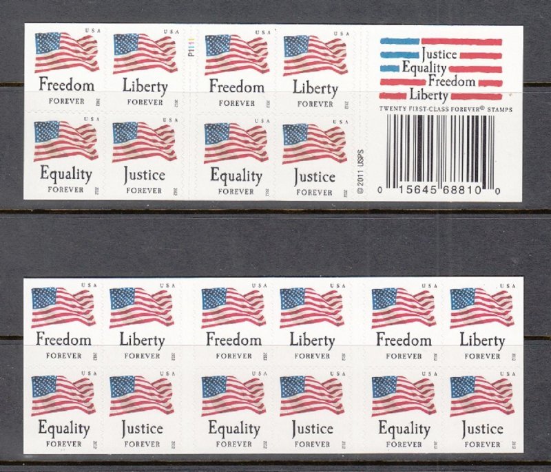USA BOOKLET FOREVER SC# 4644C US FLAG - PANE 20 S.A. MNH - PL# P1111