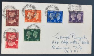 1950 Marple England First Day Cover To Fairview NJ Usa Postal Stamp Centenary