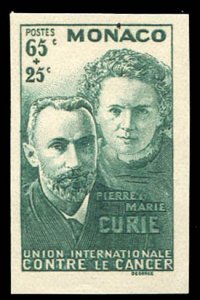 Monaco #B24, 1938 Pierre and Marie Curie, imperf. single, lightly hinged, nat...