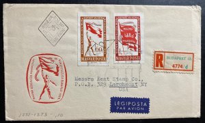 1959 Budapest Hungary First Day Cover To Larchmont NY USA Socialist Moviement