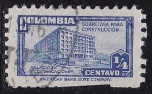 Colombia #RA19 tax Revenue Stamp 1945 1/4c Used Postmarked