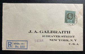 1914 St Johns Antigua Registered Cover To New York USA SG#43