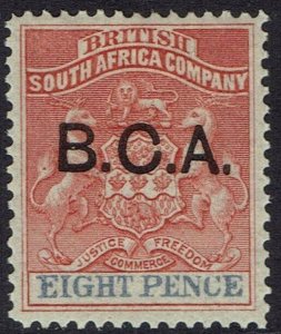 BRITISH CENTRAL AFRICA 1891 BCA OVERPRINTED ARMS 8D