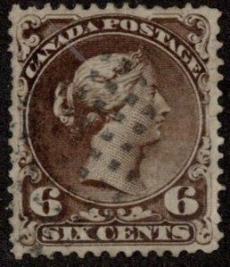 CAN SC #27 U 1868 6c Q Victoria w/repair, flts CV $140.00