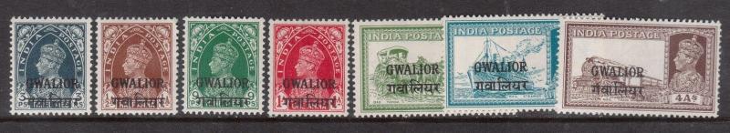 India Gwailor #90 - #96 Very Fine Mint Lightly Hinged Set