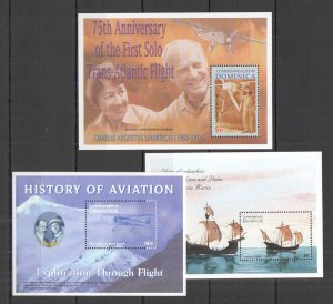 B0975 Dominica Transport History Aviation Sailing Ships Great Aviators 3Bl Mnh