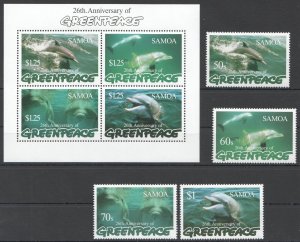 B0966 Samoa Fauna Marine Life 26Th Anniversary Of Greenpeace Dolphins Kb+Set Mnh