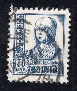 Spain 1939 70c dark blue Isabella I, Scott 667 used, value = 25c