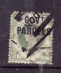 Great Britain-Sc#O36-used 1sh green QV-Government Parcels-1887-92-