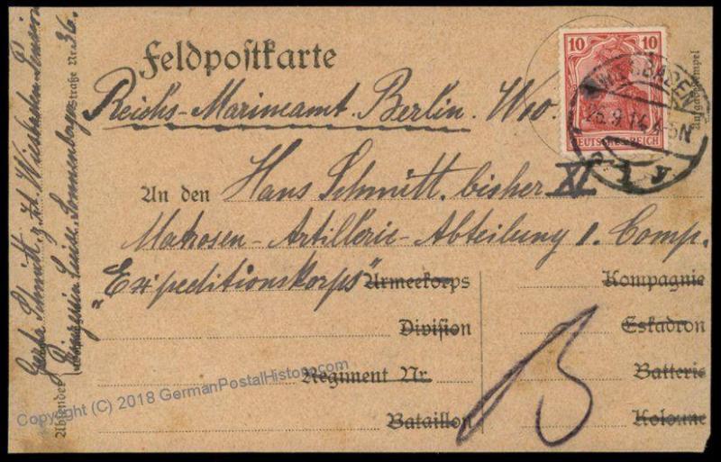 Germany WWI Turkey SMS Goeben Marine Postbureau Berlin Feldpost 66191