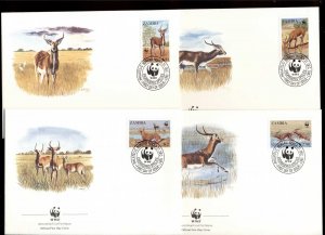 Zambia 1987 WWF Black Lechwe 4xFDC