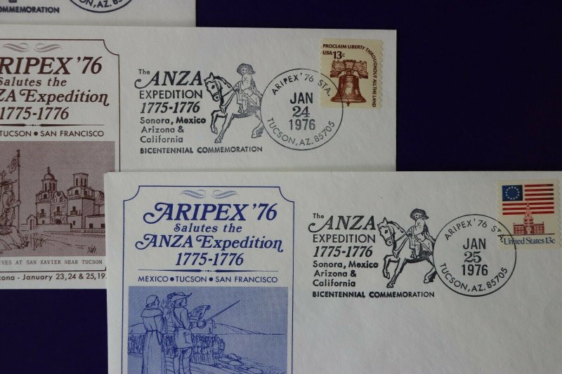 ARIPEX 1976 Philatelic show expo souvenir cachet cover set ANZA Expedition 1776