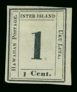HAWAII 1864 Numerals 1c black Type IV  Sc#19 mint MH VF - slopping 1 from 1cent.