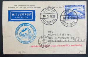 1929 Germany Graf Zeppelin LZ 127 Flight Postcard Cover to New York USA