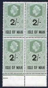 Isle of Man 1961 QEII 2/- on 2/- Revenue Stamp U/M Block of Four