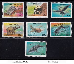 TANZANIA - 1994 ENDANGERED ANIMALS / PANDA DOLPHIN WHALE ELEPHANT 7V MNH