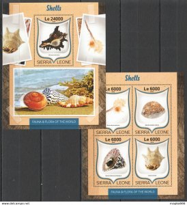 2016 Sierra Leone Shells Fauna Marine Life Kb+Bl ** Stamps St293