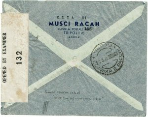 M.E.F. (Libya) 1946 Tripoli cancel on airmail cover to England, censored