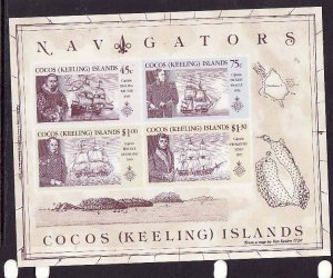 Cocos (Keeling) Is.-Sc#221a- id10-unused NH sheet-Ships-Explorers-Maps-1990-