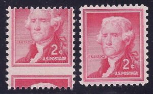 1033 2c Misperf Error / EFO Thomas Jefferson Mint NH 