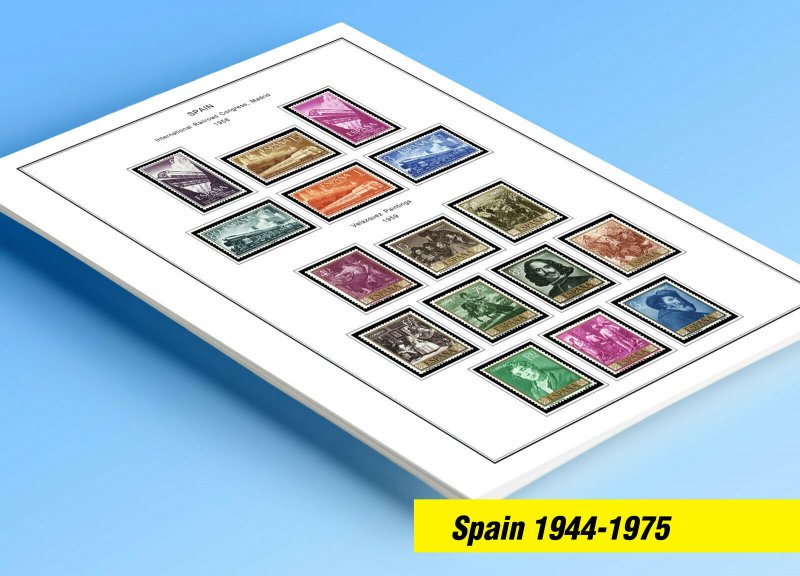 COLOR PRINTED SPAIN 1944-1975 STAMP ALBUM PAGES (100 illustrated pages)